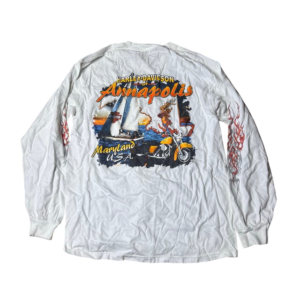 Vintage Y2K Harley Davidson Flame Sleeves Shirt Medium